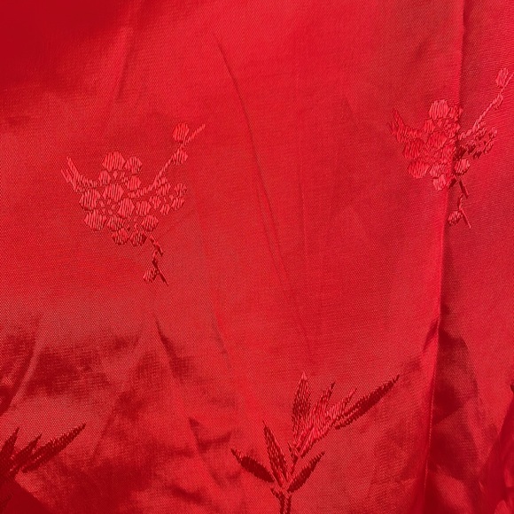 Embroidered kimono Negligee Two pockets Damask satin fabric tone-on-tone pattern - Picture 4 of 10